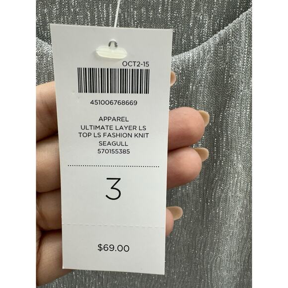 Chicos Womens Shirt Size 3 Gray Metallic Ultimate Layer Long Sleeve Seagull NWTS - Picture 6 of 14